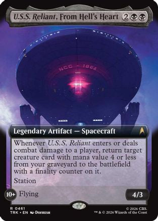 Magic: The Gathering U.S.S. Reliant, From Hell's Heart extended art MTG single card featuring a starship and cosmic background.