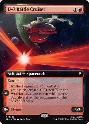 Magic: The Gathering D-7 Battle Cruiser extended art MTG single card featuring a detailed spaceship illustration.