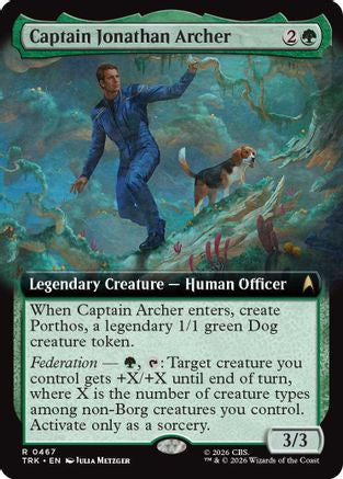 Magic: The Gathering Captain Jonathan Archer extended art MTG single card from Star Trek series, featuring detailed sci-fi character illustration.