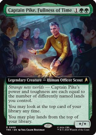 Magic: The Gathering Captain Pike, Fullness of Time extended art MTG card featuring detailed spaceship and character artwork.
