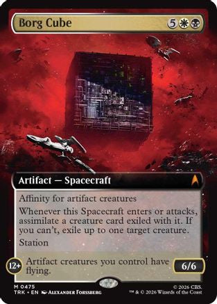 Foil Borg Cube extended art Magic: The Gathering MTG single card from Star Trek series, featuring intricate cube design and futuristic details.