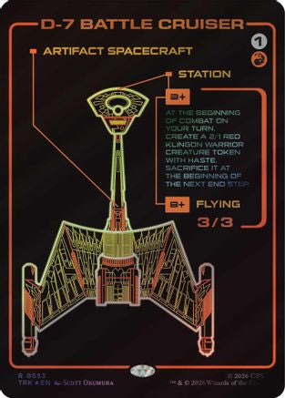 Foil D-7 Battle Cruiser Magic: The Gathering MTG single card from Star Trek series with detailed spaceship artwork.