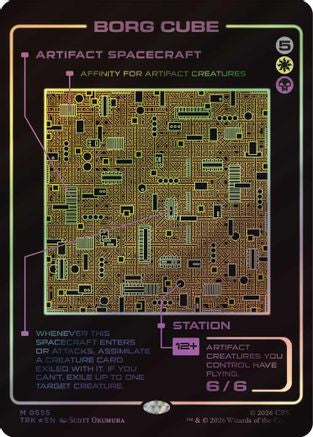 Magic: The Gathering Borg Cube foil MTG single card from Star Trek showcase set, featuring a detailed Borg spacecraft illustration.