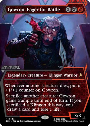 Magic: The Gathering Gowron, Eager for Battle MTG single card from Star Trek showcase set, featuring a Klingon warrior ready for combat.