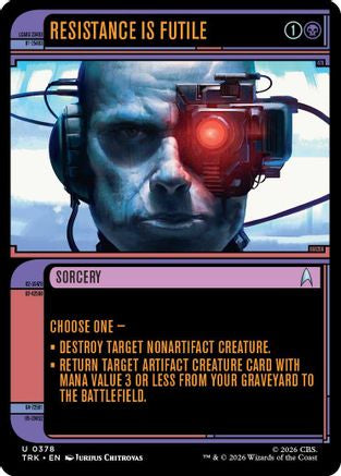 Magic: The Gathering Resistance Is Futile showcase card from Star Trek MTG single set, featuring vibrant sci-fi artwork.