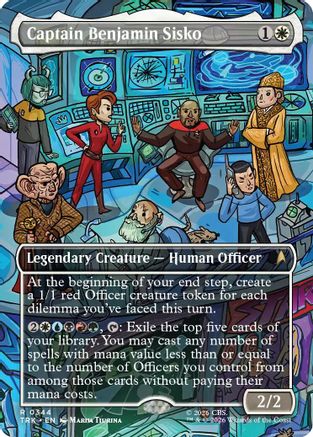 Magic: The Gathering Captain Benjamin Sisko borderless foil card from Star Trek series, featuring detailed artwork of the Starfleet captain.
