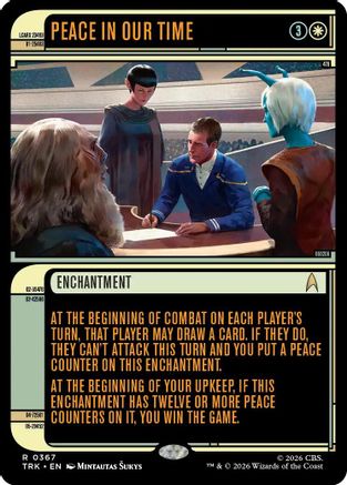 Magic: The Gathering Peace in Our Time showcase card featuring artwork from the Star Trek themed MTG single.