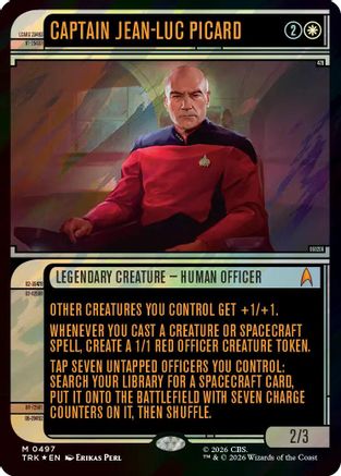 Magic: The Gathering Captain Jean-Luc Picard (Showcase) Surge Foil MTG card, featuring detailed artwork of Star Trek character.