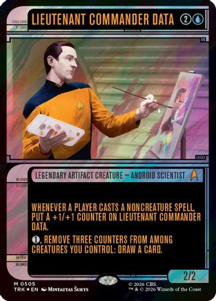 Magic: The Gathering Lieutenant Commander Data (Showcase Surge Foil) MTG single card from Star Trek series, featuring detailed foil artwork.