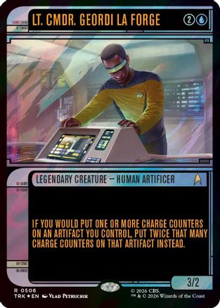 Magic: The Gathering Lt. Cmdr. Geordi La Forge Surge Foil MTG single card from Star Trek showcase set, featuring detailed character artwork.