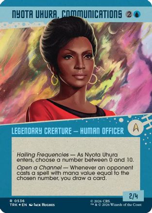 Nyota Uhura Communications Magic: The Gathering foil card from the Star Trek showcase series featuring detailed artwork.