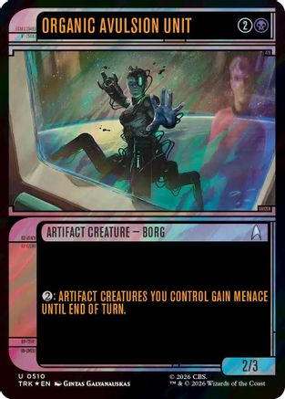 Organic Avulsion Unit (Showcase) foil Magic: The Gathering MTG single card featuring a futuristic starship design with vibrant artwork.
