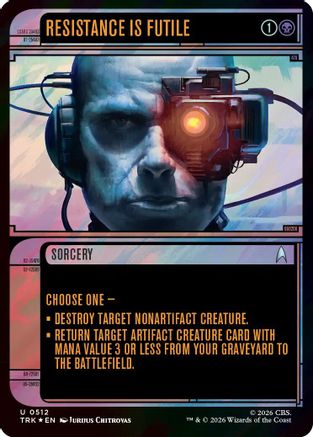 Magic: The Gathering Resistance Is Futile Surge Foil card from the MTG Showcase set, featuring futuristic artwork and vibrant foil details.