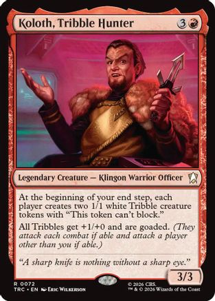 Magic: The Gathering Koloth Tribble Hunter foil card, featuring detailed artwork of the Star Trek-themed MTG single.