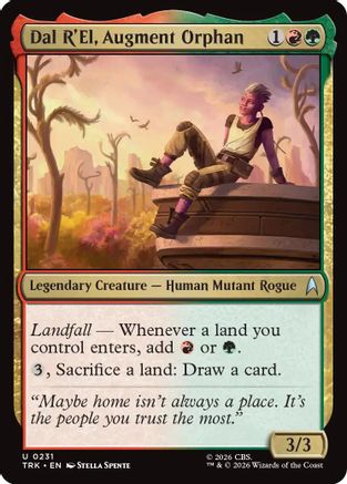 Magic: The Gathering Dal R'El, Augment Orphan MTG single card featuring character artwork on a colorful background.