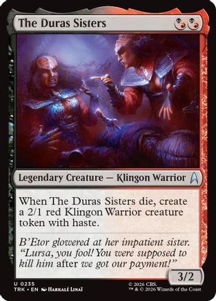 Magic: The Gathering Duras Sisters foil MTG single card from Star Trek series, featuring detailed sci-fi artwork.