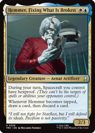Magic: The Gathering Hemmer foil MTG single card featuring artwork of a futuristic repair device, with vibrant colors and detailed design.
