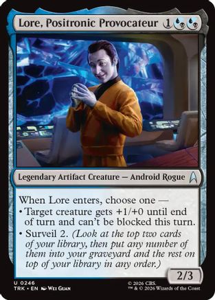 Magic: The Gathering Lore, Positronic Provocateur MTG single card featuring futuristic robot artwork from Star Trek set.