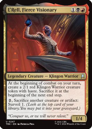 Magic: The Gathering L'Rell Fierce Visionary foil card with intricate starship and character artwork from the Star Trek MTG series.
