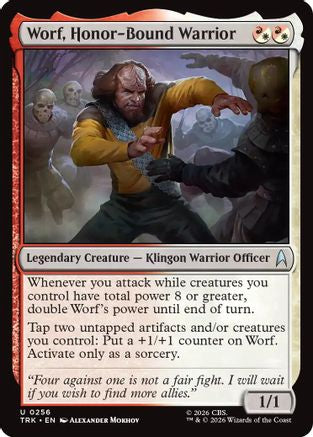 Magic: The Gathering Worf Honor-Bound Warrior MTG single card featuring Worf in detailed artwork from the Star Trek themed set.