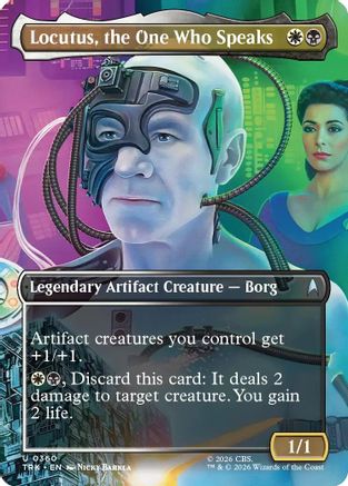 Foil Magic: The Gathering card Locutus, the One Who Speaks from Star Trek set, showing character illustration and card details.