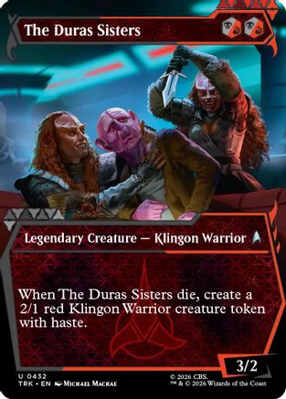 Magic: The Gathering Duras Sisters foil single card from Star Trek showcase set, featuring detailed artwork of the iconic characters.