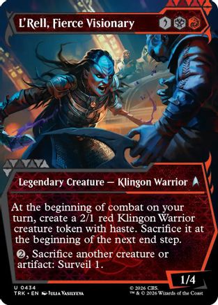 Magic: The Gathering L'Rell Fierce Visionary showcase card featuring L'Rell in a detailed fantasy illustration.