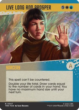 Magic: The Gathering Live Long and Prosper Surge Foil MTG single card featuring Star Trek-themed artwork and vibrant foil finish.