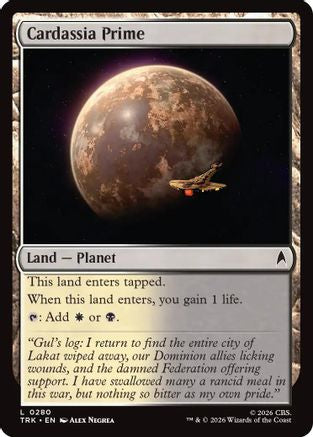 Magic: The Gathering Cardassia Prime foil card from Star Trek set, featuring detailed artwork and card information.