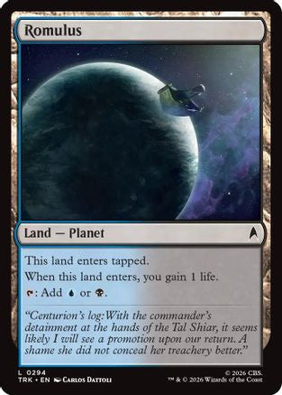 Magic: The Gathering Romulus MTG single card featuring character artwork from the Star Trek universe, with card details visible.