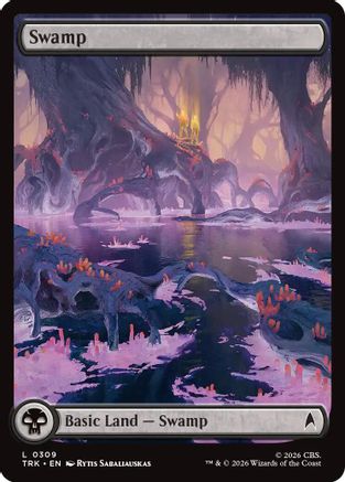 Magic: The Gathering Swamp (0309) foil card from Star Trek set, featuring dark, mystical swamp terrain with foil finish.