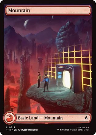 Magic: The Gathering Mountain foil card featuring a mountain landscape, part of the TRK-315 set from Star Trek.