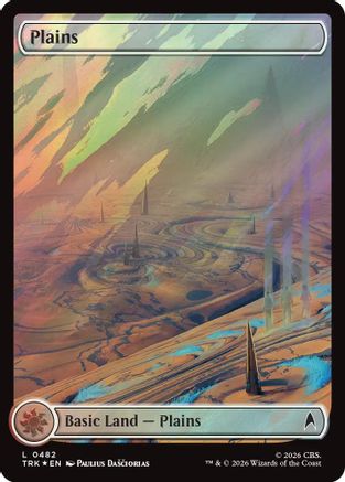 Magic: The Gathering Plains (0482) Surge Foil MTG single card featuring the iconic Star Trek-themed artwork.