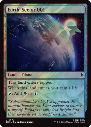 Magic: The Gathering Earth, Sector 001 (Surge Foil) MTG single card featuring a sci-fi themed illustration with vibrant colors.