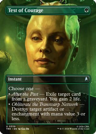 Foil Magic: The Gathering Test of Courage (Borderless) MTG card featuring Star Trek theme and artwork, standard size card image.