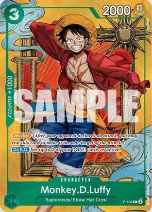 Bandai One Piece Monkey D. Luffy P-108 foil promotional single card from Mini Case Set Vol. 3 Sunohara Artwork