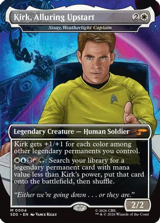 Kirk, Alluring Upstart - Sisay, Weatherlight Captain borderless foil MTG single from Star Trek: Stardates