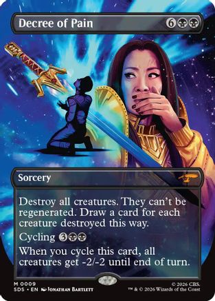 Decree of Pain Borderless MTG single from Star Trek: Stardates, Magic: The Gathering SDS-009 card art