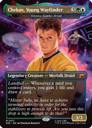 Chekov Young Wayfinder Tatyova Benthic Druid borderless foil MTG single from Star Trek: Stardates