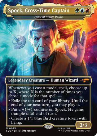 Magic: The Gathering foil Spock, Cross-Time Captain - Riku of Many Paths borderless MTG single card