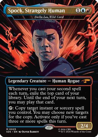 Spock, Strangely Human foil MTG single by Stella Lee, Wild Card borderless card from Star Trek: Stardates