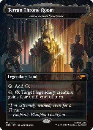 Terran Throne Room - Shizo, Death's Storehouse borderless MTG single from Star Trek: Stardates