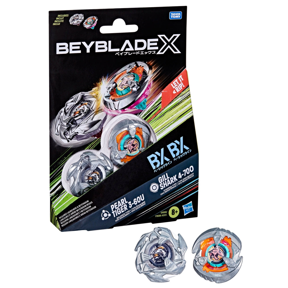 HASBRO Beyblade X Pearl Tiger 3-60U & Gill Shark 4-70O Dual Pack Set Assortment - Trinity Hobby
