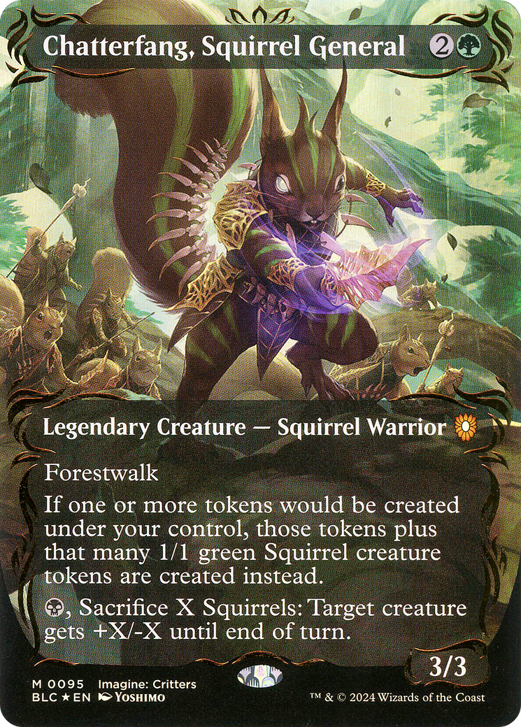 Chatterfang, Squirrel General (Borderless) (Raised Foil) [Bloomburrow Commander] - Trinity Hobby