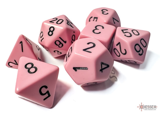 Opaque Polyhedral Pastel Pink/Black 7-Die Set - Trinity Hobby