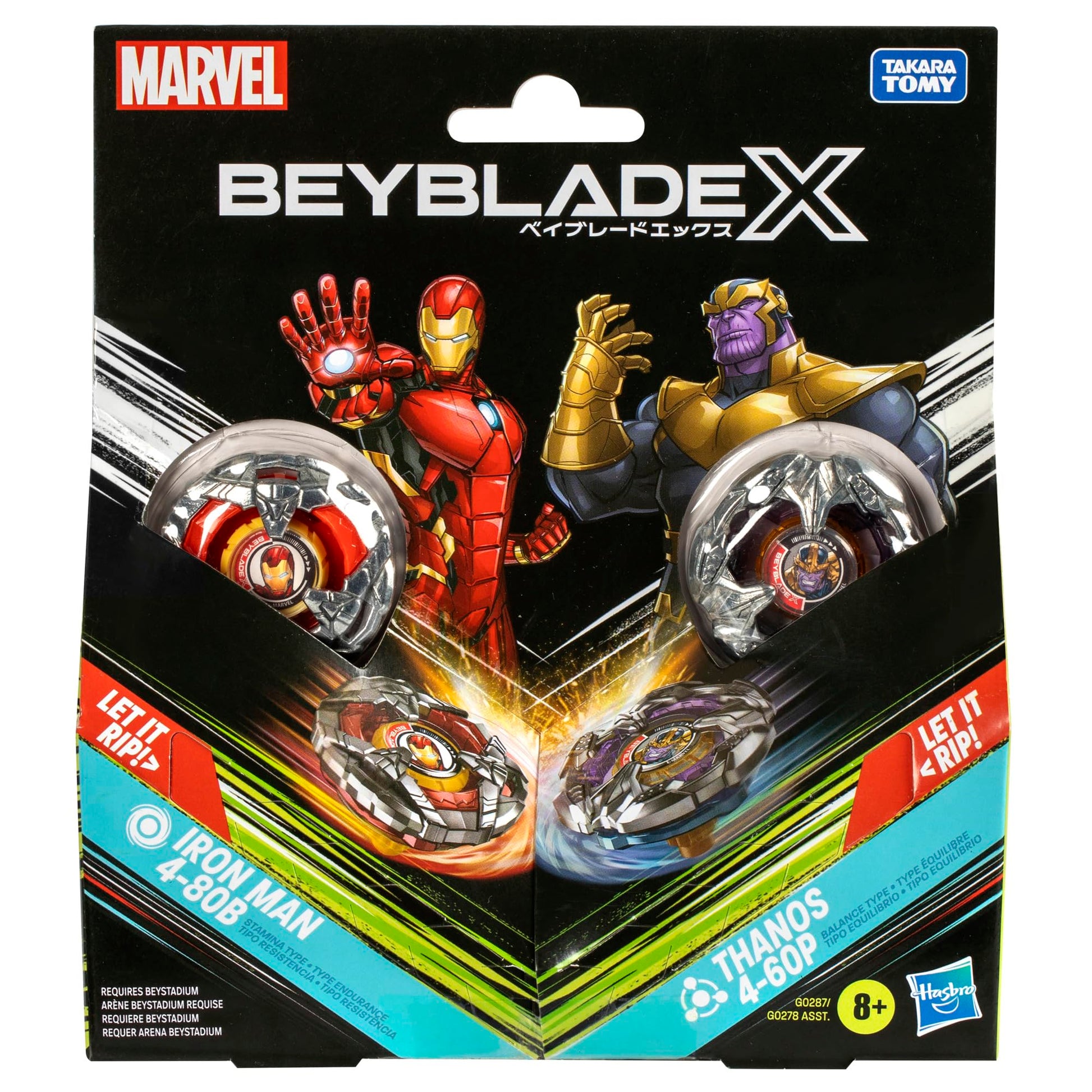 LIMITED Beyblade X Marvel Collab Thanos  4-60P vs. Iron man 4-80B Multipack Set - Trinity Hobby