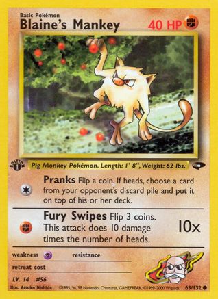 Blaine's Mankey (63/132) [Gym Challenge 1st Edition] - Trinity Hobby