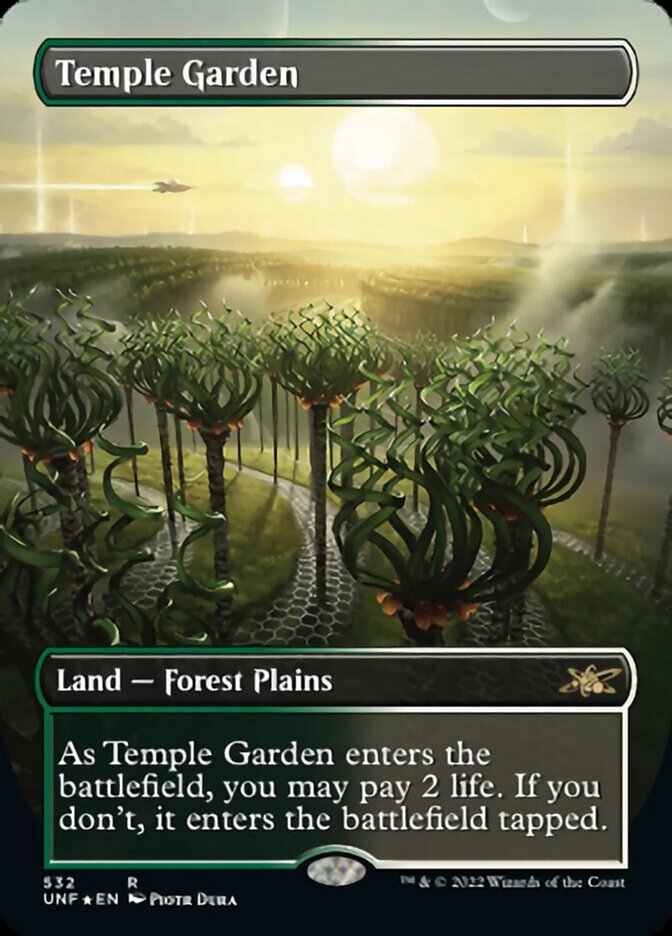 Temple Garden (Borderless) (Galaxy Foil) [Unfinity] - Trinity Hobby