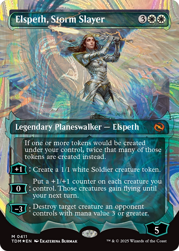 Elspeth, Storm Slayer  [Foil]  (TDM-411) - [Tarkir: Dragonstorm]: (Showcase) (Borderless)