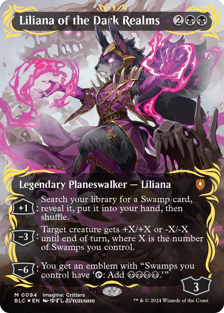 Liliana of the Dark Realms (Borderless) (Raised Foil) [Bloomburrow Commander] - Trinity Hobby